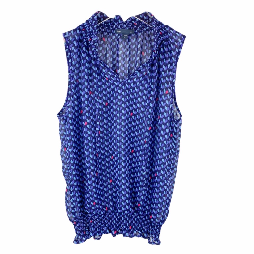 GAP Blue Red Heart Valentines Day Sleeveless Blouse XS